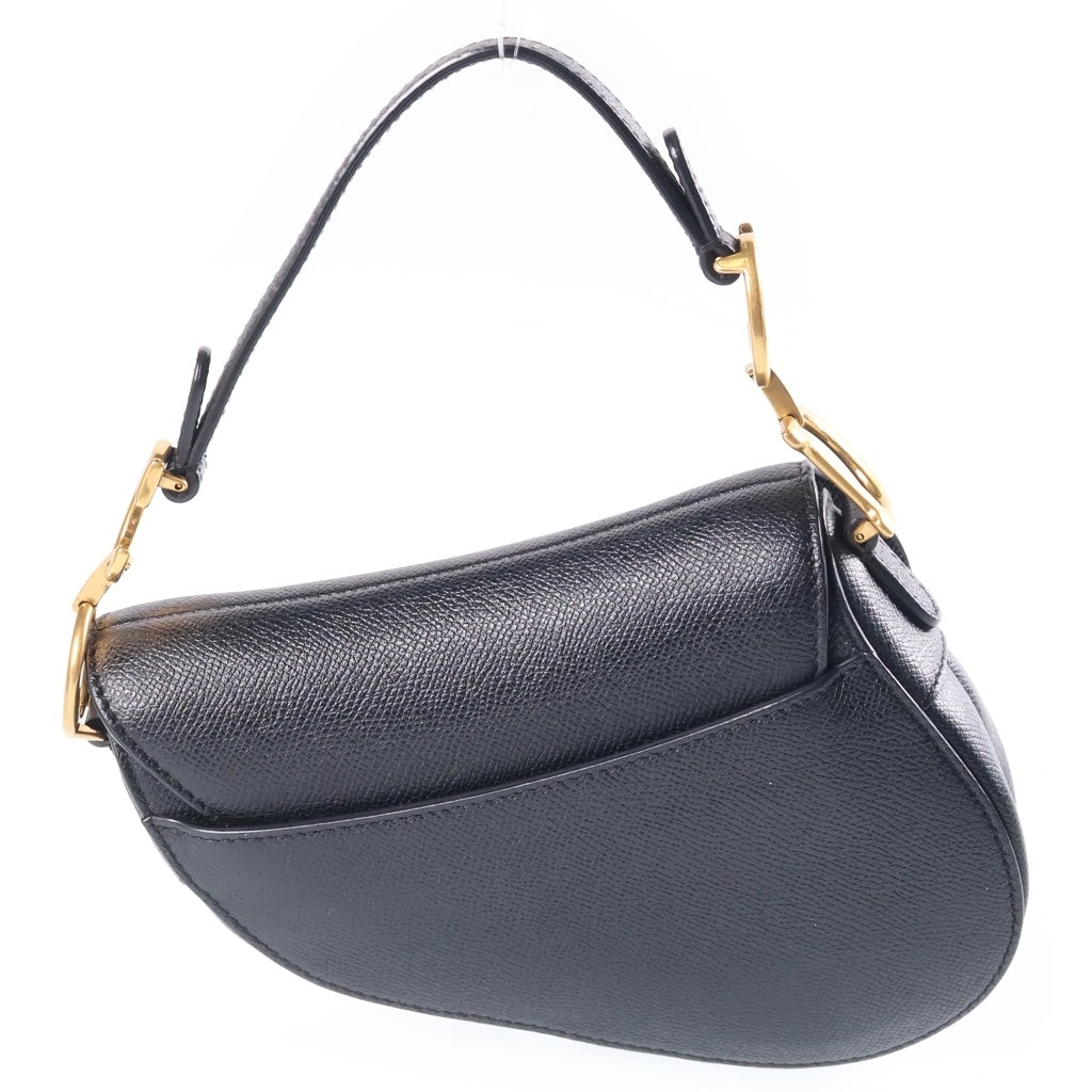 Christian Dior(クリスチャンディオール) サドルバッグ ミニ ハンドバッグ ブラック レザー ゴールド金具 レディース
