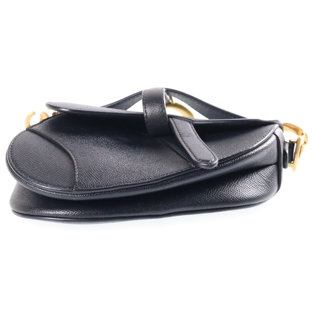 Christian Dior(クリスチャンディオール) サドルバッグ ミニ ハンドバッグ ブラック レザー ゴールド金具 レディース