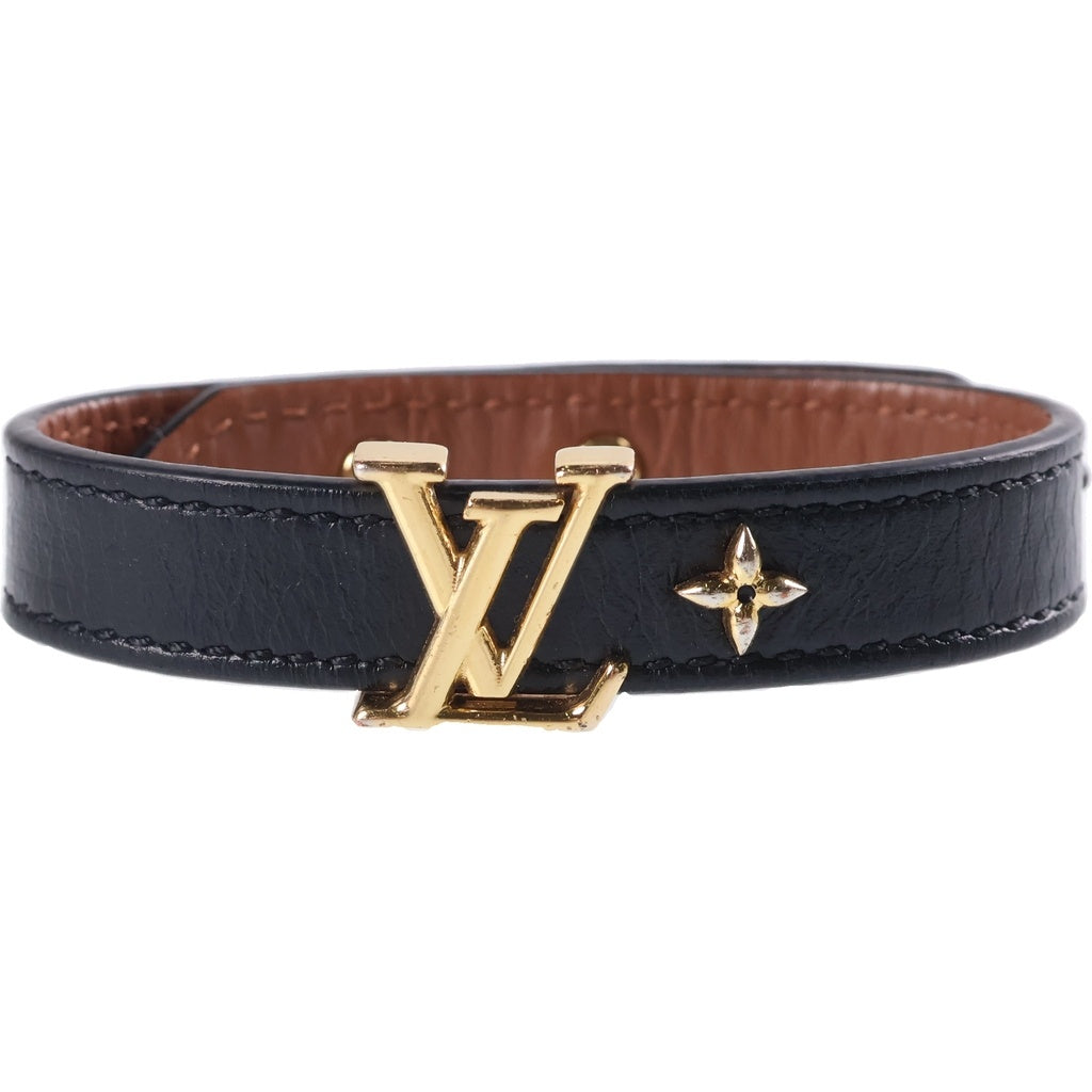 LOUIS VUITTON(ルイヴィトン) モノグラム LVアイコニック ブレスレット バングル レザー×メタル ブラック×ゴールド M8085F レディース