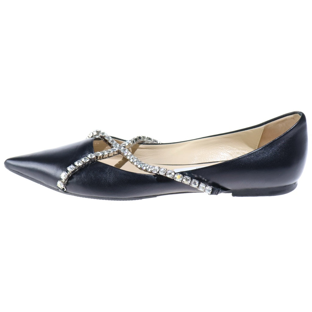 JIMMY CHOO(ジミーチュウ) Criss Cross Jewel Strap クリスクロス ジュエルストラップ パンプス フラットサンダル ラインストーン ブラック レザー レディース