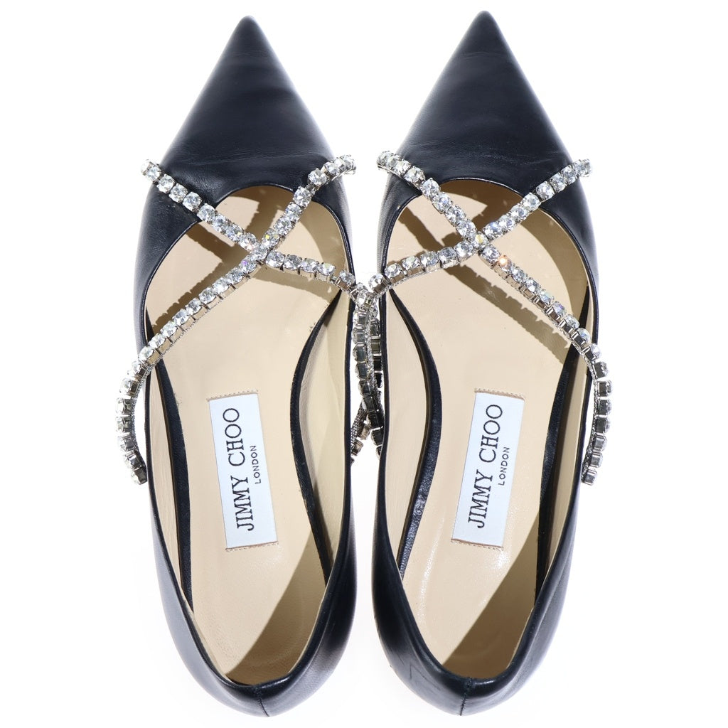 JIMMY CHOO(ジミーチュウ) Criss Cross Jewel Strap クリスクロス ジュエルストラップ パンプス フラットサンダル ラインストーン ブラック レザー レディース