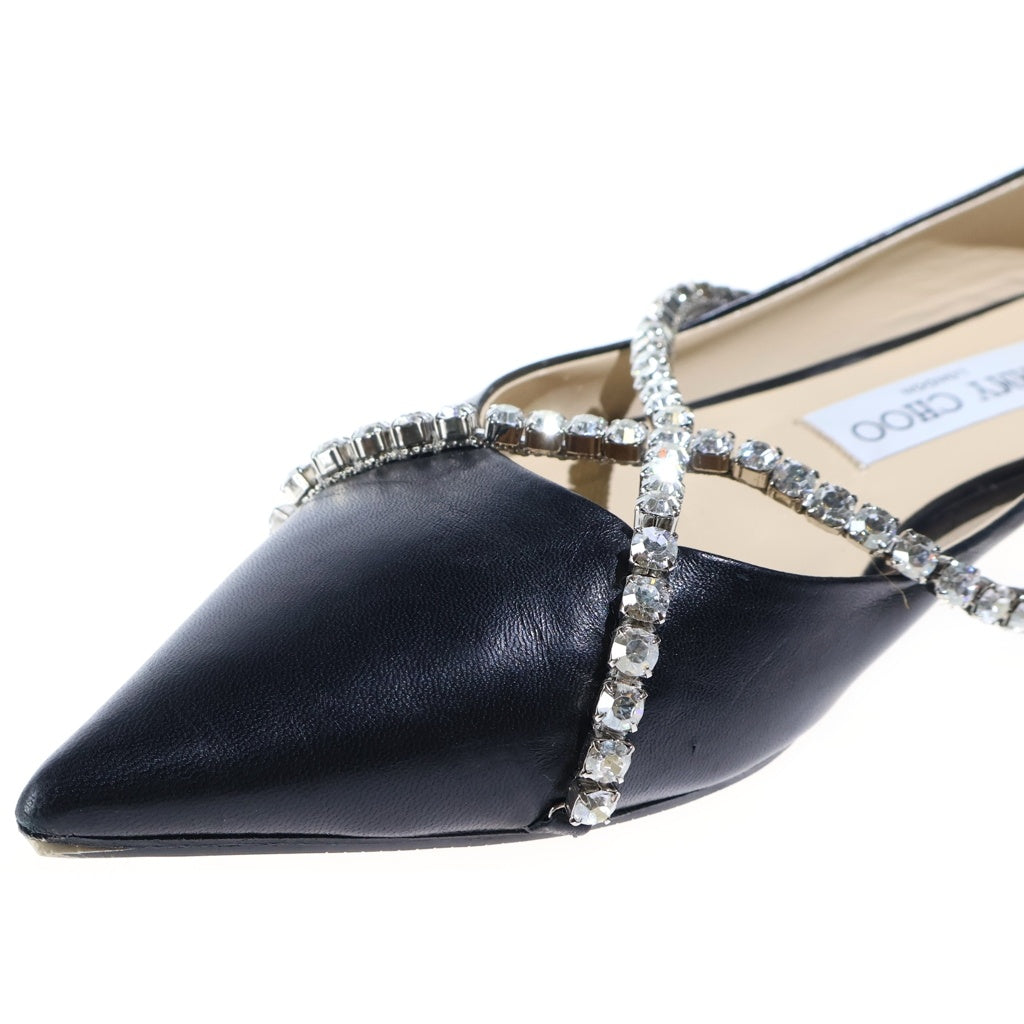 JIMMY CHOO(ジミーチュウ) Criss Cross Jewel Strap クリスクロス ジュエルストラップ パンプス フラットサンダル ラインストーン ブラック レザー レディース