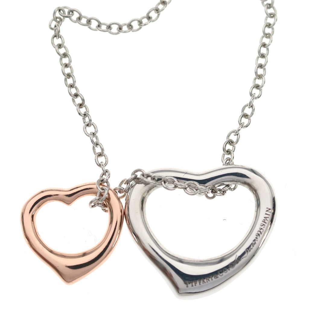 TIFFANY & Co.(ティファニー) ダブルオープンハート エルサペレッティ コンビ ネックレス Ag925/K18PG シルバー/ピンクゴールド レディース