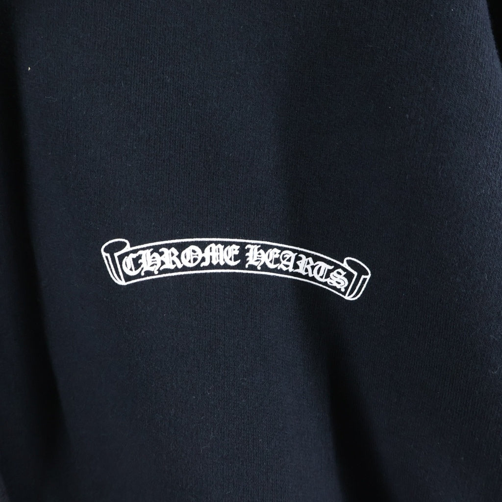 CHROME HEARTS(クロムハーツ) SWTSHRT HD PLVR バックスクロールラベル袖英字プリント プルオーバーパーカー ブラック