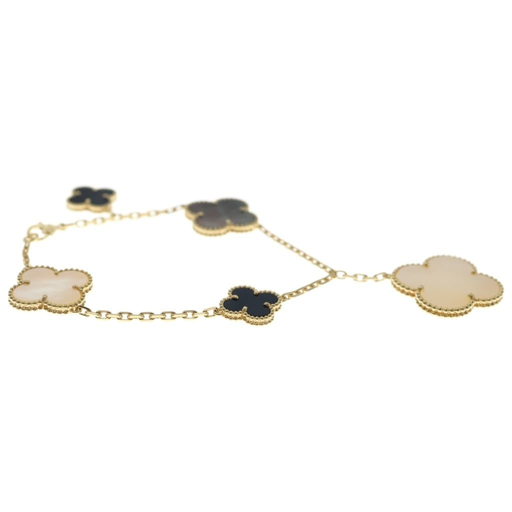 Van Cleef & Arpels(ヴァンクリーフアンドアーペル) マジックアルハンブラ 5モチーフ マザーオブパール ブレスレット ホワイト/グレー オニキス Au750 イエローゴールド レディース