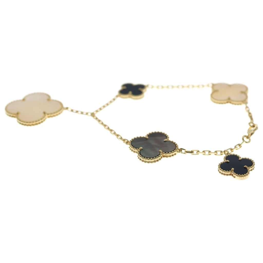 Van Cleef & Arpels(ヴァンクリーフアンドアーペル) マジックアルハンブラ 5モチーフ マザーオブパール ブレスレット ホワイト/グレー オニキス Au750 イエローゴールド レディース