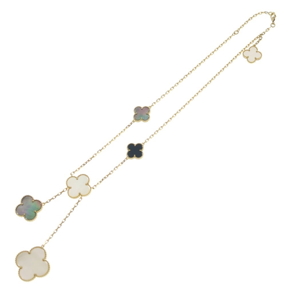 Van Cleef & Arpels(ヴァンクリーフアンドアーペル) マジックアルハンブラ 6モチーフ マザーオブパール ネックレス ホワイト/グレー オニキス Au750 イエローゴールド レディース