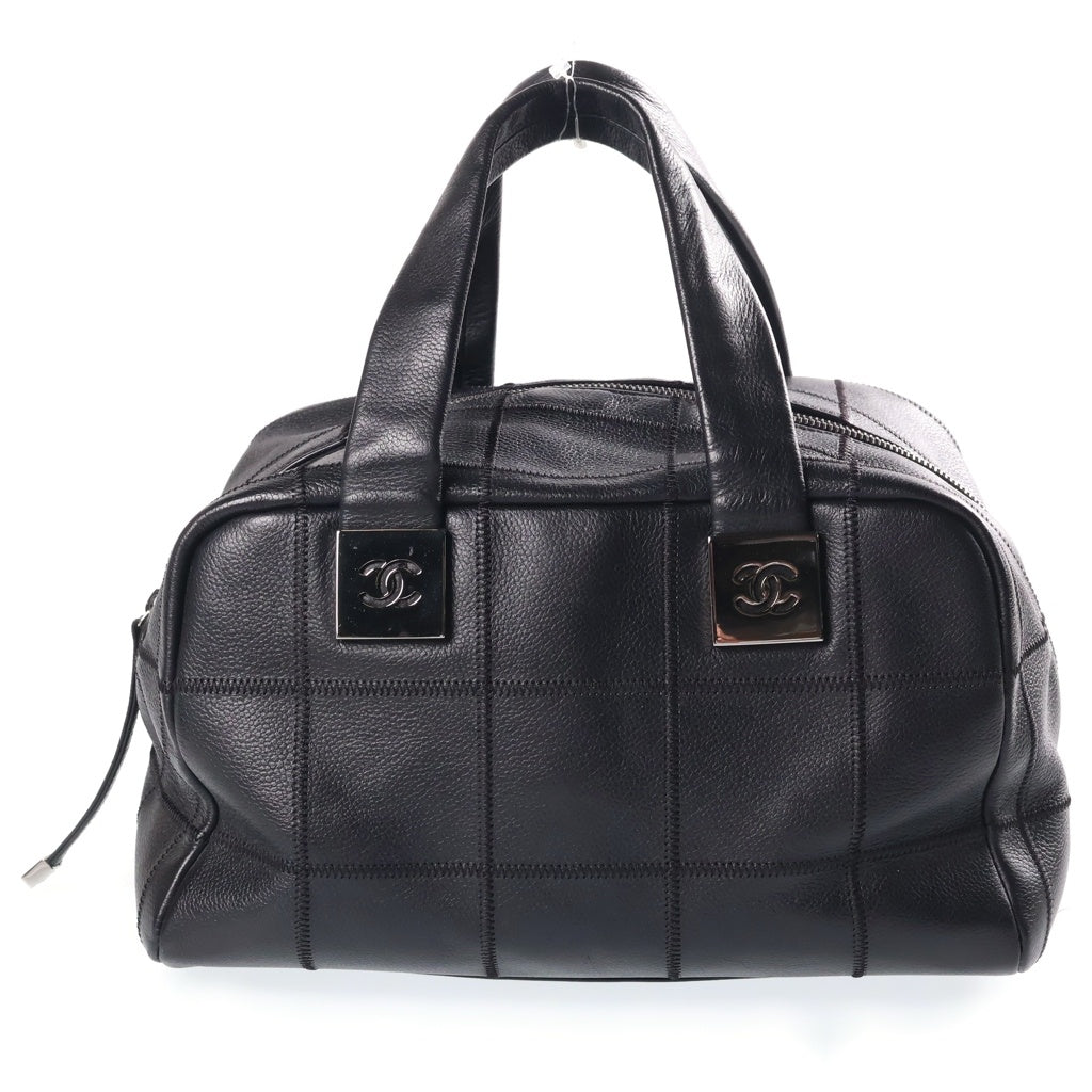CHANEL(シャネル) チョコバー ハンド ミニボストンバッグ キャビアスキン レザー ココマーク シルバー金具 ブラック 87番台 レディース