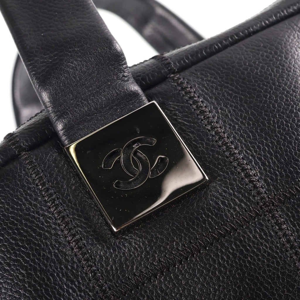 CHANEL(シャネル) チョコバー ハンド ミニボストンバッグ キャビアスキン レザー ココマーク シルバー金具 ブラック 87番台 レディース