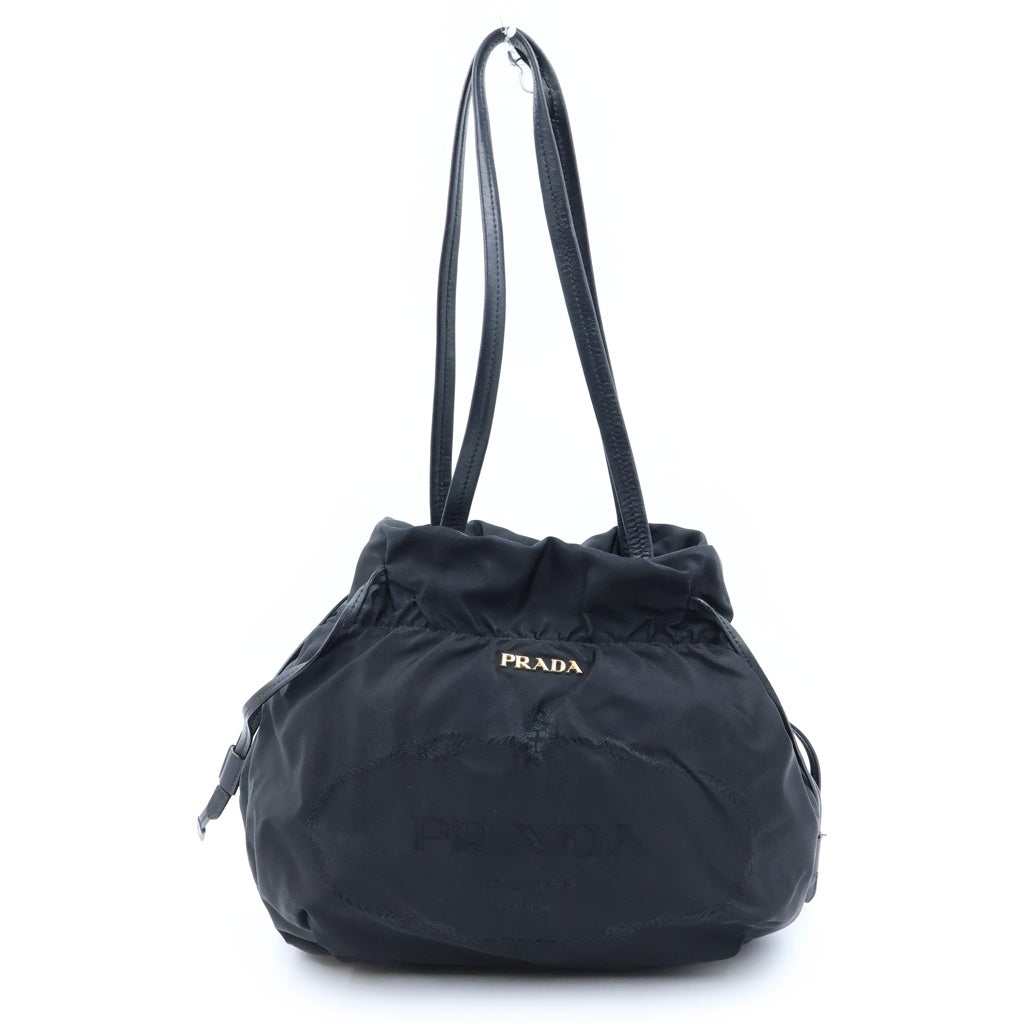 PRADA(プラダ) ロゴ ジャガー トートバック ハンドバック 巾着 ナイロン レザー ブラック BN1758 レディース