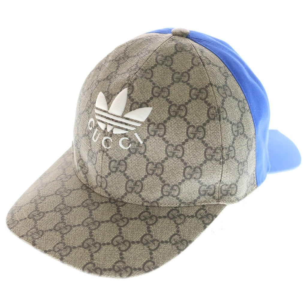 GUCCI(グッチ) GUCCI×adidas グッチ×アディダス GGスプリーム ダブルバイザーキャップ ブルー×ベージュ #M 719406 レディース