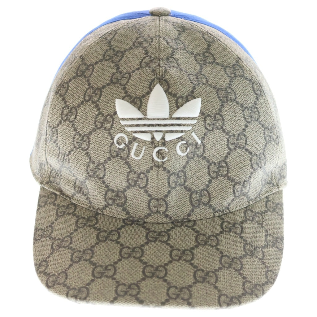 GUCCI(グッチ) GUCCI×adidas グッチ×アディダス GGスプリーム ダブルバイザーキャップ ブルー×ベージュ #M 719406 レディース