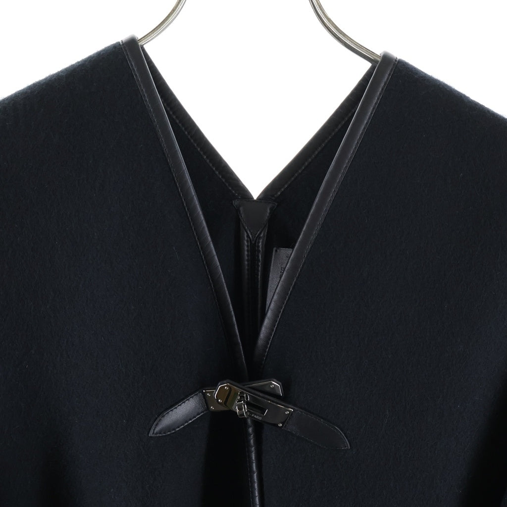 HERMES(エルメス) ケリーバックル ポンチョ ブラック カシミア×レザー レディース