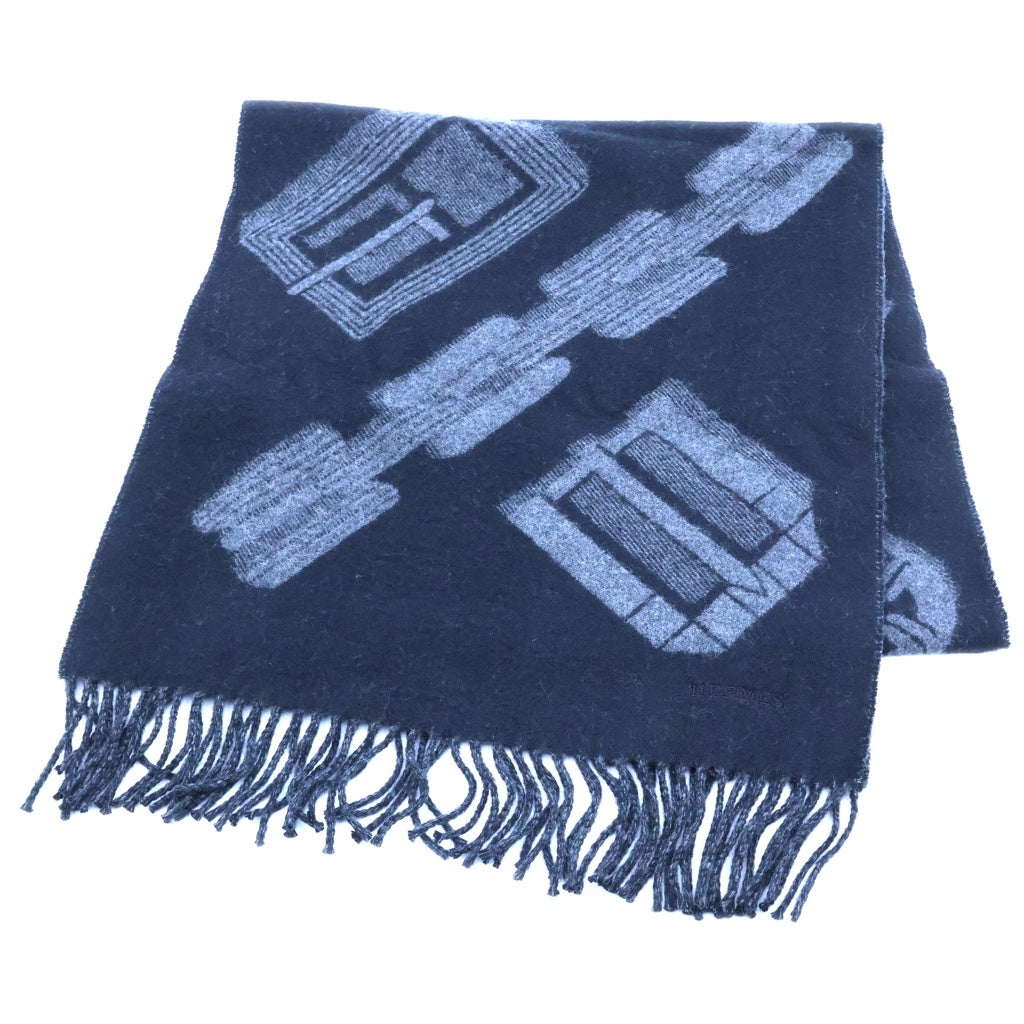 HERMES(エルメス) Carre en Boucles scarf カレ・アン・ブークル スカーフ ノワール フランネル カシミア フリンジ マフラー ブラック