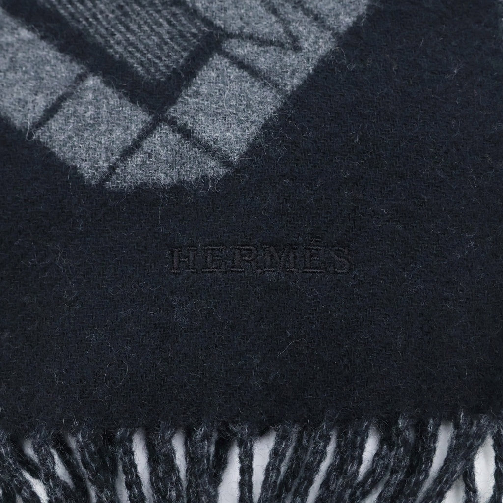 HERMES(エルメス) Carre en Boucles scarf カレ・アン・ブークル スカーフ ノワール フランネル カシミア フリンジ マフラー ブラック