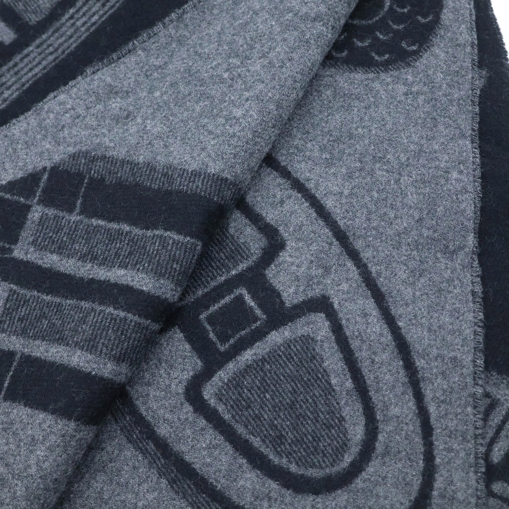 HERMES(エルメス) Carre en Boucles scarf カレ・アン・ブークル スカーフ ノワール フランネル カシミア フリンジ マフラー ブラック