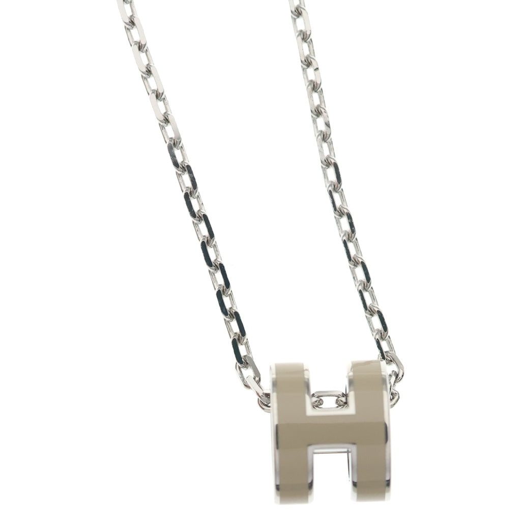 HERMES(エルメス) ミニ・Hポップ ネックレス マロン・グラッセ ペンダント チェーン シルバー×ベージュ レディース