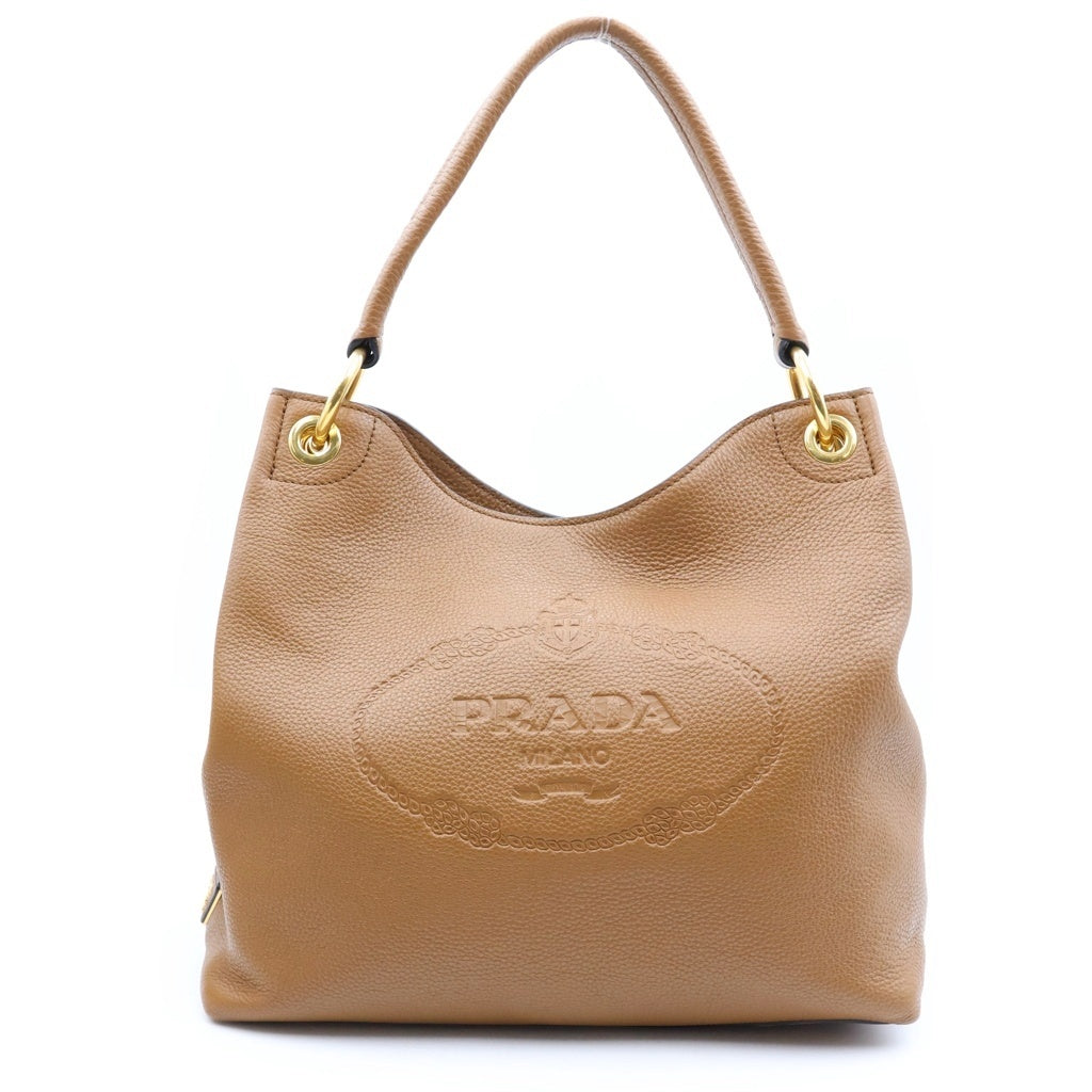 PRADA(プラダ) エンボスロゴ ワンショルダーバッグ ハンドバッグ ブラウン レザー 1BC051 レディース