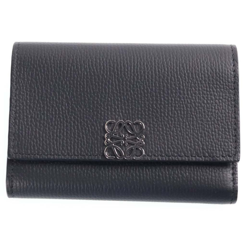 LOEWE(ロエベ) アナグラム 三つ折り財布 コンパクトウォレット コインケース ブラック レザー シルバー金具 レディース