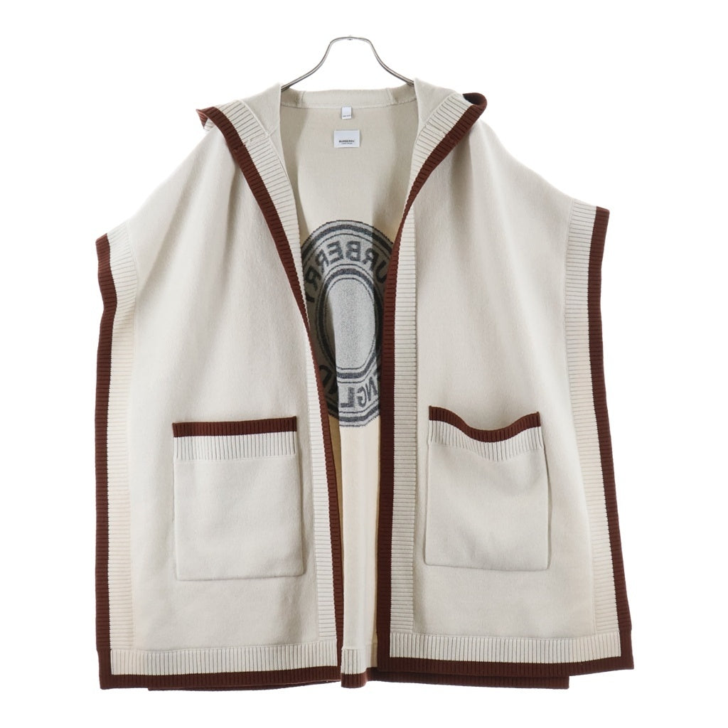 BURBERRY LONDON(バーバリーロンドン) ロゴフーデッドケープ ポンチョ ウール カシミヤ ロゴ アイボリー/ブラウン 8029000 レディース