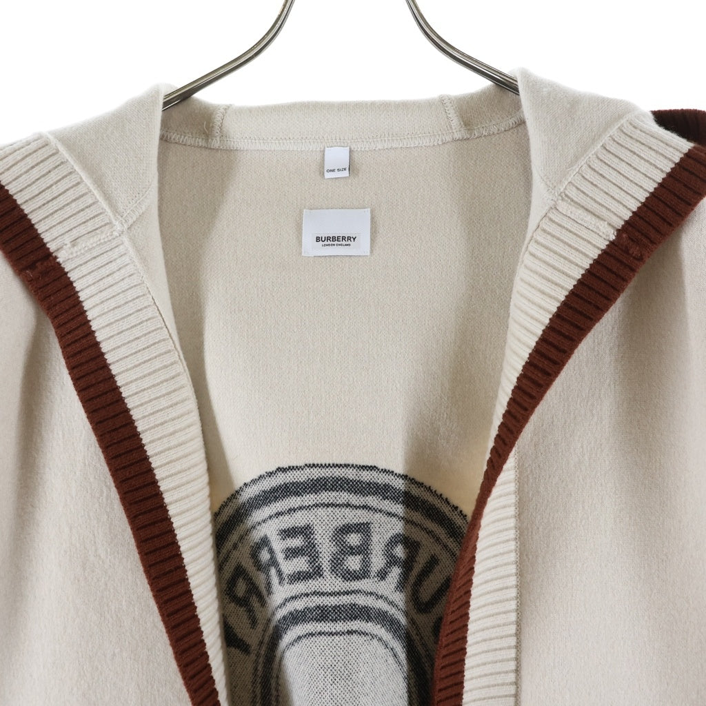 BURBERRY LONDON(バーバリーロンドン) ロゴフーデッドケープ ポンチョ ウール カシミヤ ロゴ アイボリー/ブラウン 8029000 レディース