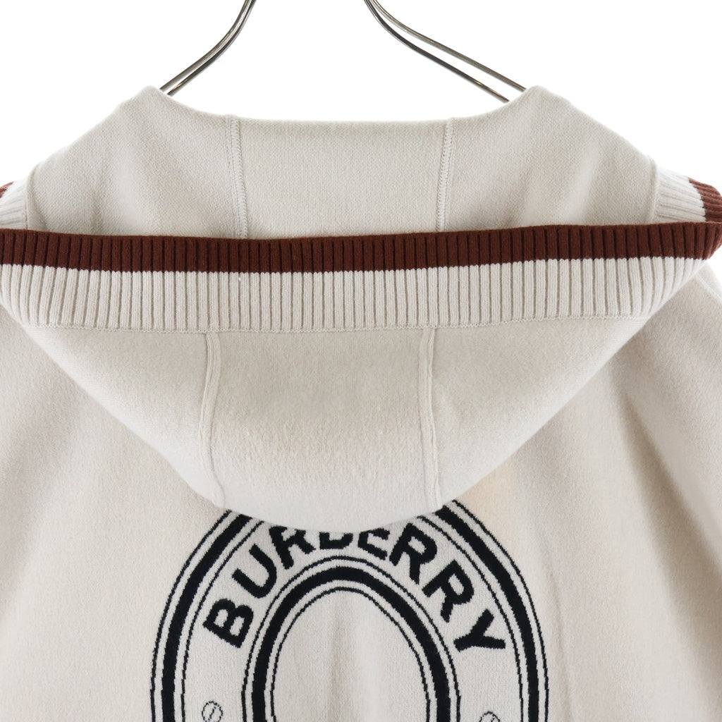 BURBERRY LONDON(バーバリーロンドン) ロゴフーデッドケープ ポンチョ ウール カシミヤ ロゴ アイボリー/ブラウン 8029000 レディース