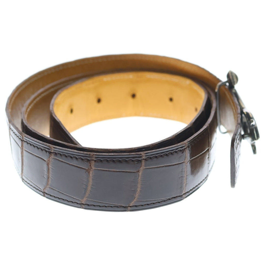 HERMES(エルメス) TOUAREG BELT トゥアレグクロスバックル クロコダイルレザーベルト シルバー/ダークブラウン レディース