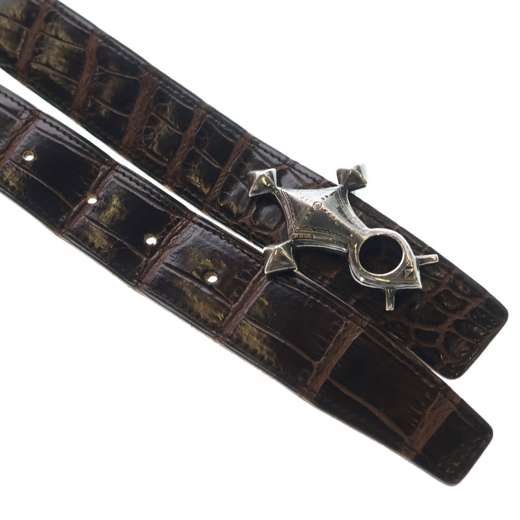 HERMES(エルメス) TOUAREG BELT トゥアレグクロスバックル クロコダイルレザーベルト シルバー/ダークブラウン レディース