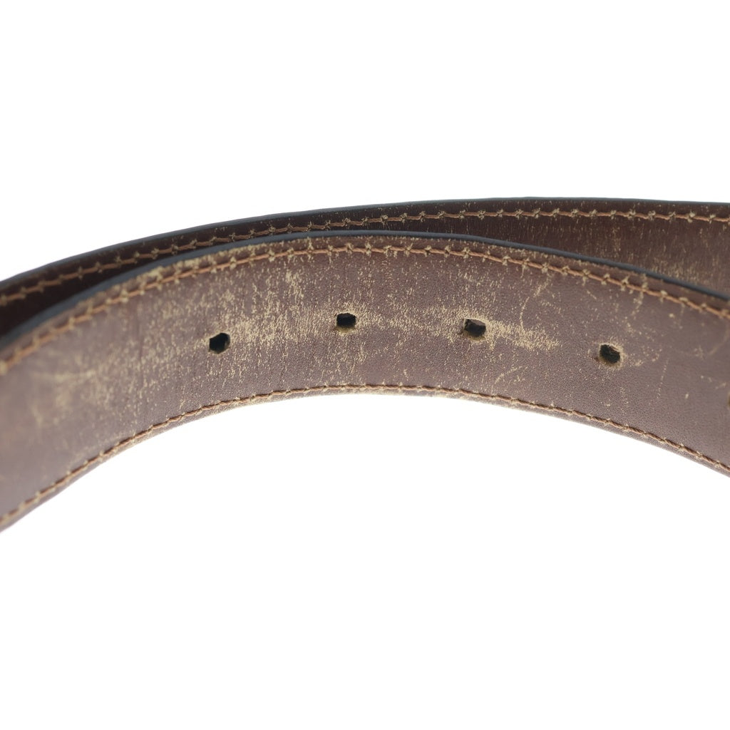 Berluti(ベルルッティ) カリグラフィ スクエアバックル レザーベルト 総柄 シルバー/ブラウン