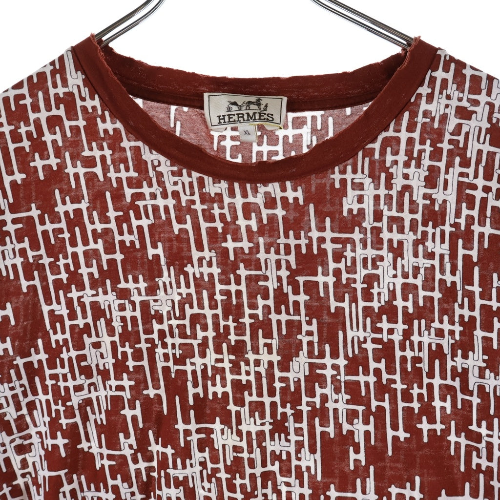 HERMES(エルメス) 総柄Hロゴ ストレッチ 半袖Tシャツ カットソー コットン イタリア製 ボルドー/ホワイト
