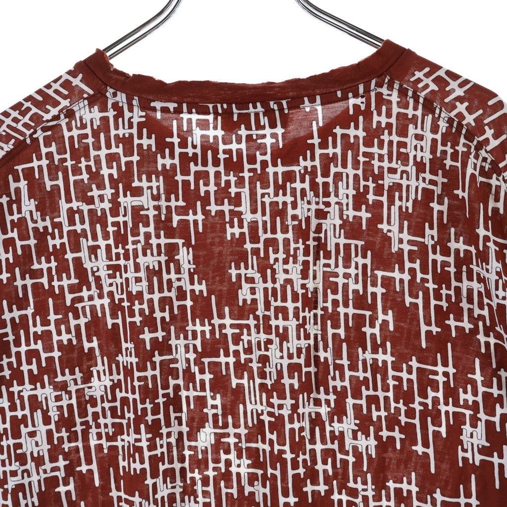 HERMES(エルメス) 総柄Hロゴ ストレッチ 半袖Tシャツ カットソー コットン イタリア製 ボルドー/ホワイト