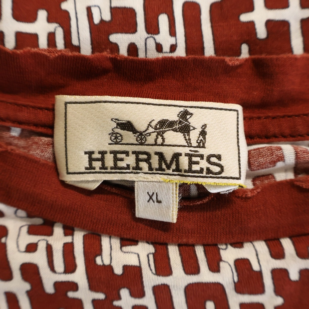 HERMES(エルメス) 総柄Hロゴ ストレッチ 半袖Tシャツ カットソー コットン イタリア製 ボルドー/ホワイト