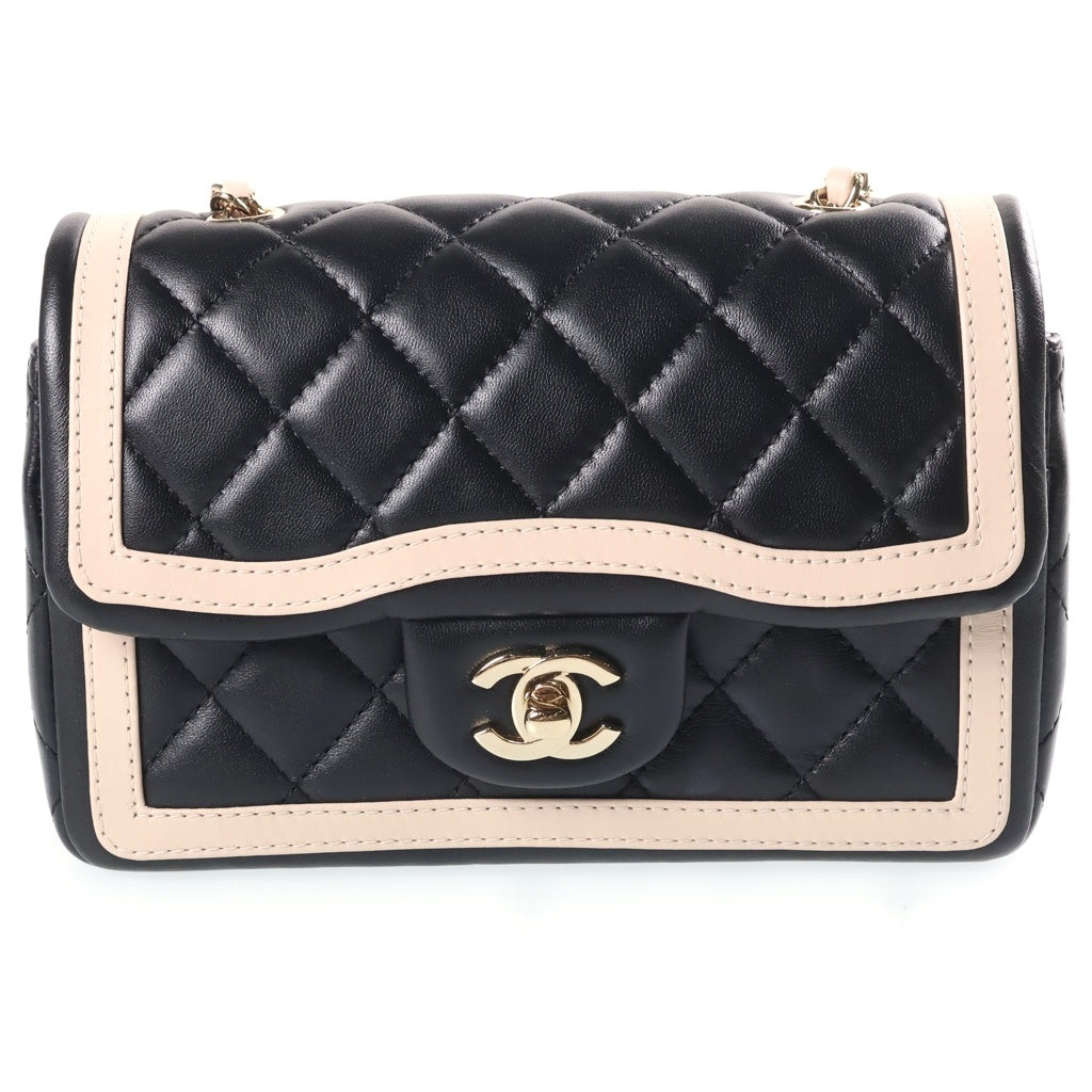 CHANEL(シャネル) マトラッセ20 チェーンショルダーバッグ バイカラー ブラック×アイボリーラムスキン ゴールド金具 プレート AS4289 レディース