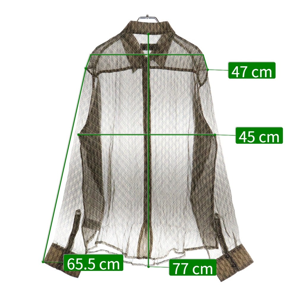 MARINE SERRE(マリーン セル) 23AW MOON DIAMANT SILK CREPON BUTTON UP SHIRT 総柄 ムーンディアマン シルククレポン ボタンアップ 長袖シャツ ベージュ MSI010