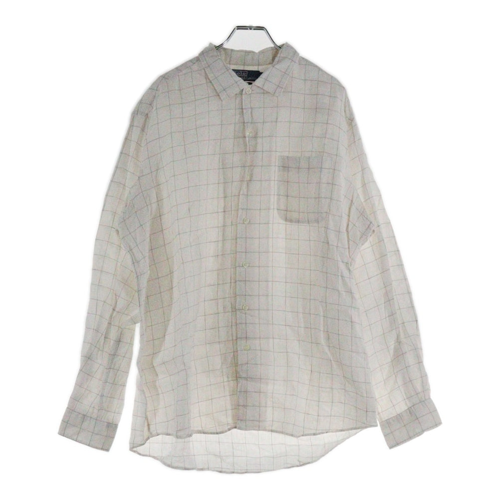 POLO RALPH LAUREN(ポロラルフローレン) 90S VINTAGE BONNARD ヴィンテージ インドネシア製 ボナール チェック柄 リネン 長袖シャツ アイボリー