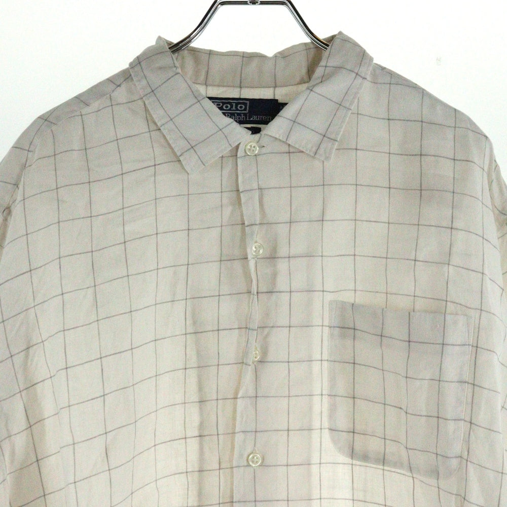 POLO RALPH LAUREN(ポロラルフローレン) 90S VINTAGE BONNARD ヴィンテージ インドネシア製 ボナール チェック柄 リネン 長袖シャツ アイボリー