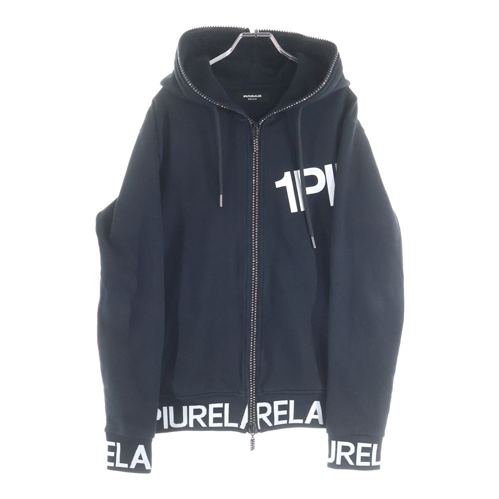 1 PIU 1 UGUALE 3 RELAX(ウノピゥウノウグァーレトレ) ライトストーンフルジップパーカー ロゴフーディー ブラック