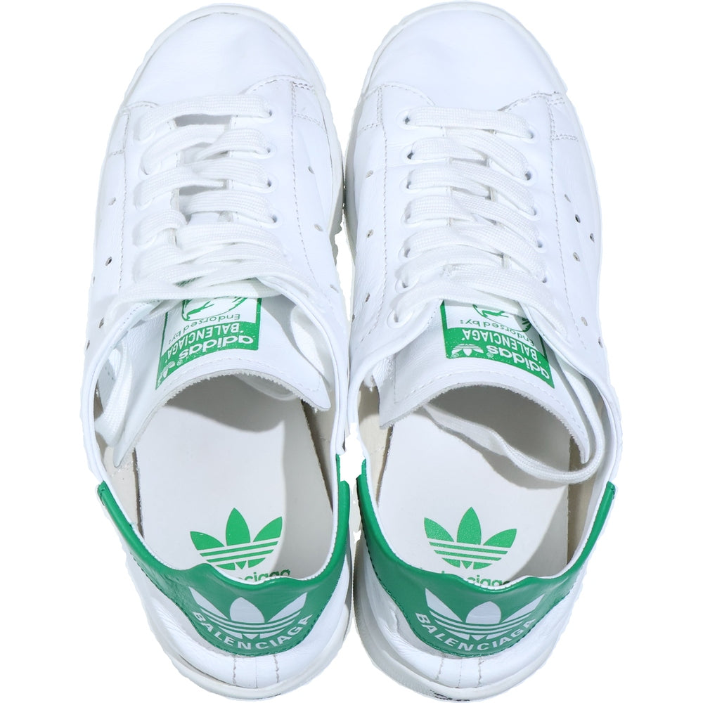 BALENCIAGA(バレンシアガ) ×STAN SMITH アディダス スタンスミス ダメージ加工 レザーローカットスニーカー ホワイト/グリーン 721836 WBDV3 9030