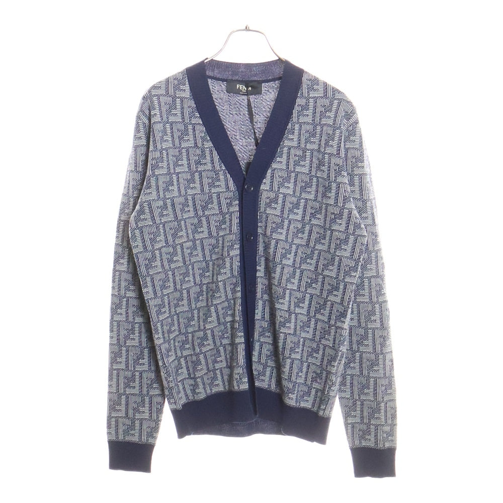 FENDI(フェンディ) FFロゴ 総柄 Vネック カーディガン ネイビー FZC491 APJH