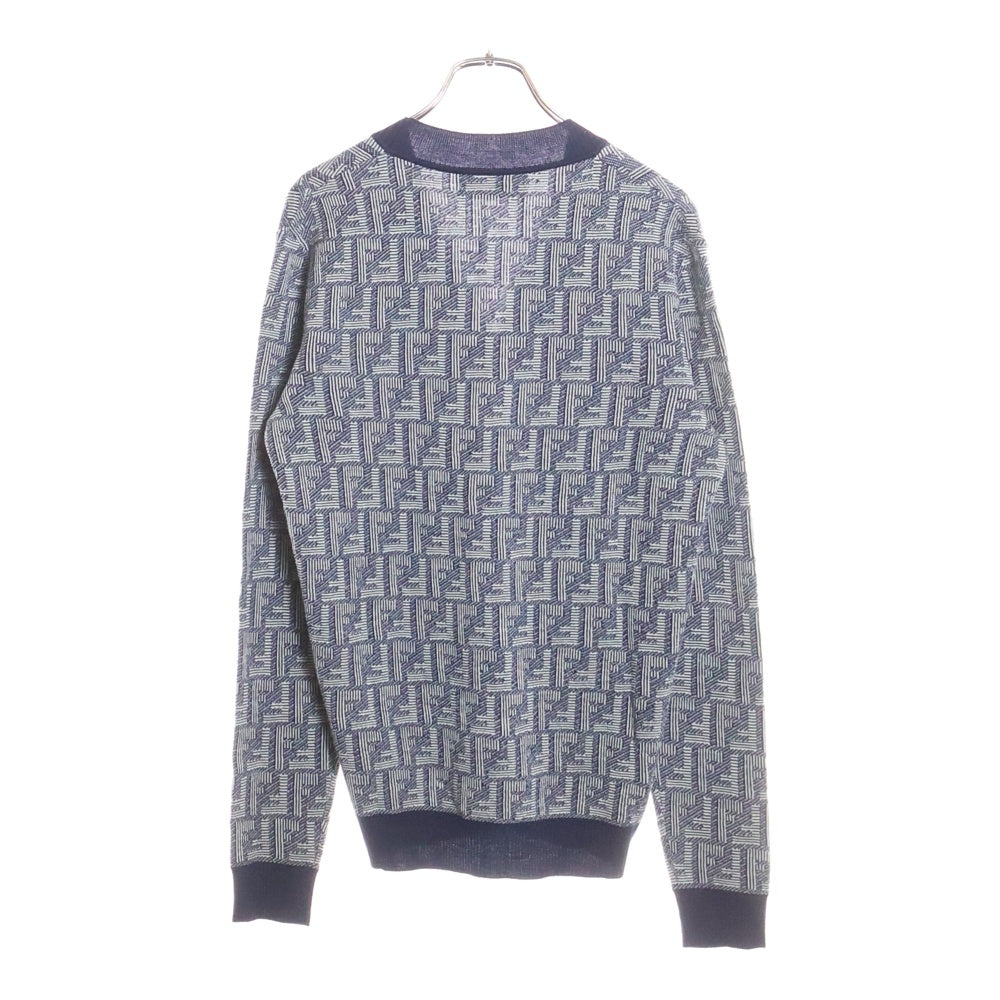 FENDI(フェンディ) FFロゴ 総柄 Vネック カーディガン ネイビー FZC491 APJH