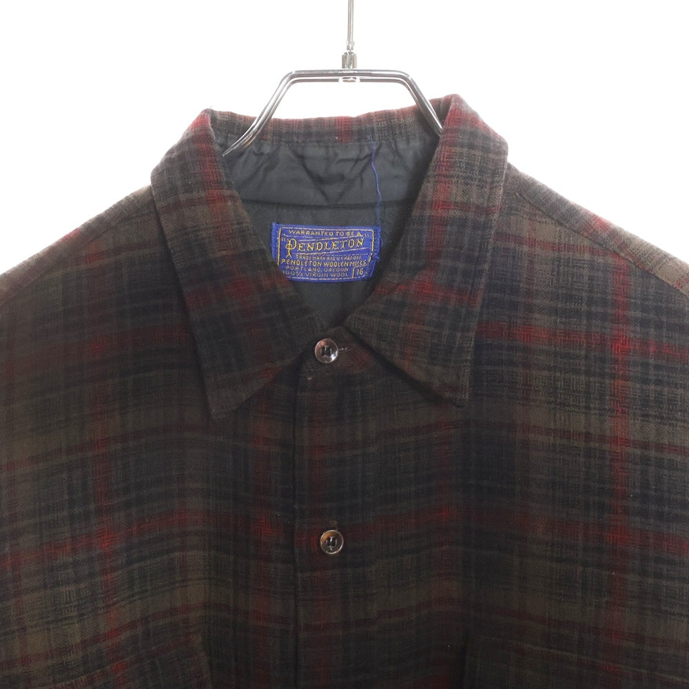 PENDLETON(ペンドルトン) 50S WOOL CHECK L/S SHIRT 2枚タグ ウール チェック 長袖 シャツ ブラウン/レッド/ブラック