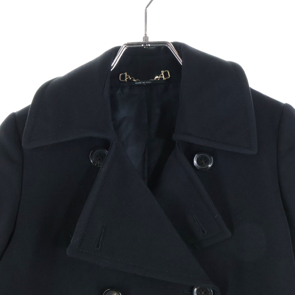 GUCCI(グッチ) 裏地インターロックG 総柄 ウール ダブルブレスト マルチポケット チェスターコート ブラック 162700 レディース
