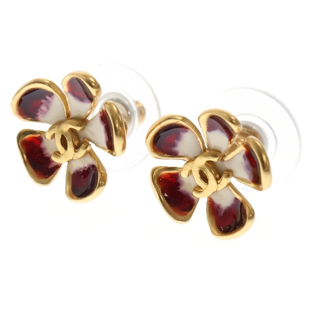 CHANEL(シャネル) ココマーク グリポワフラワー モチーフ ピアス ゴールド×レッド GP アクセサリー 03P