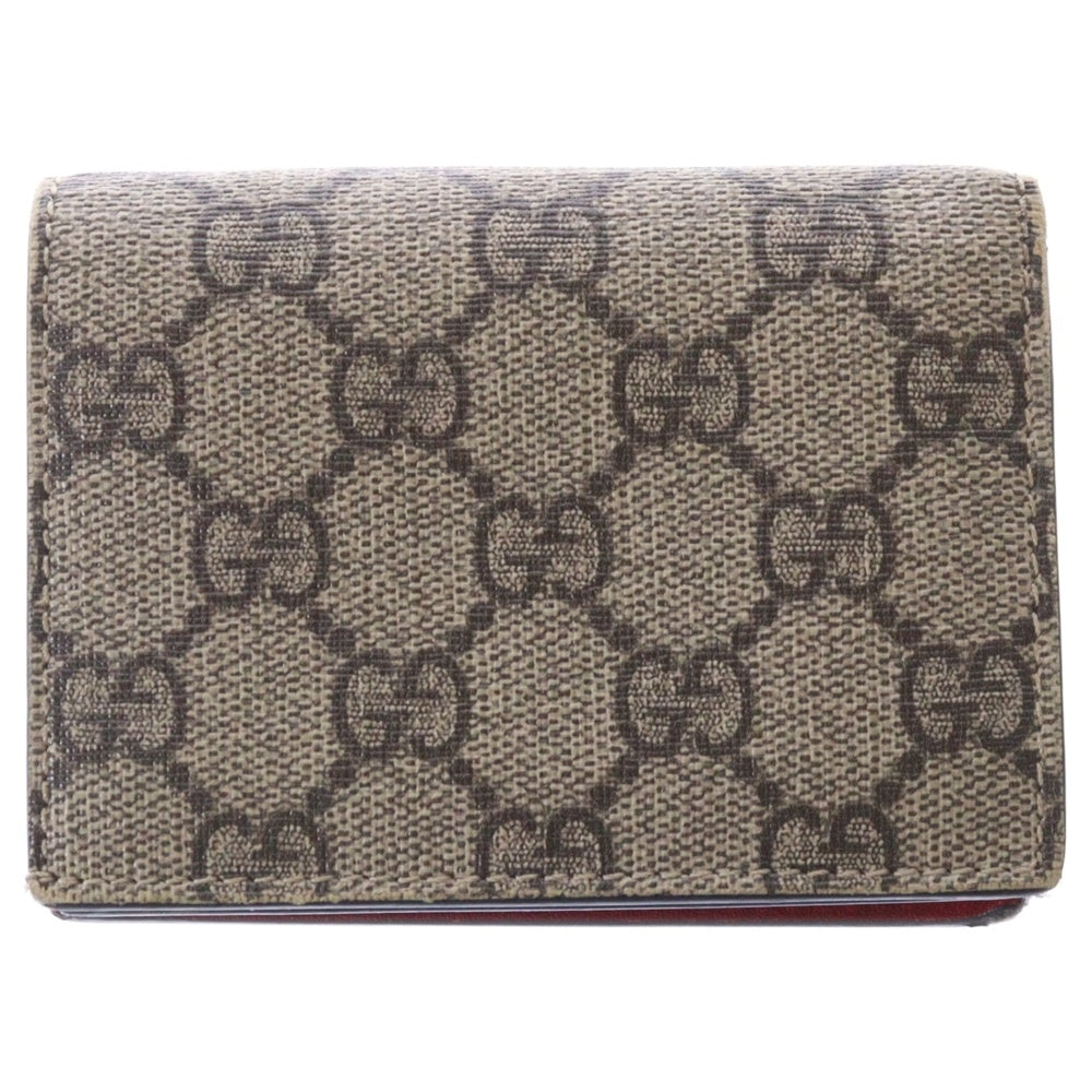 GUCCI(グッチ) GGスプリーム チェリー レザーコンパクトウォレット 二つ折り財布 ベージュ レディース 476050