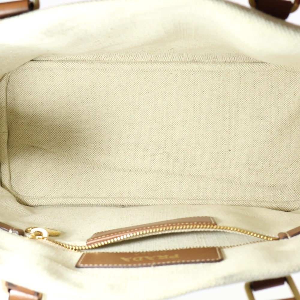 PRADA(プラダ) キャンバストート ハンドバッグ トートバッグ ベージュ×ブラウン ゴールド金具 キャンバス×レザー 1BG356