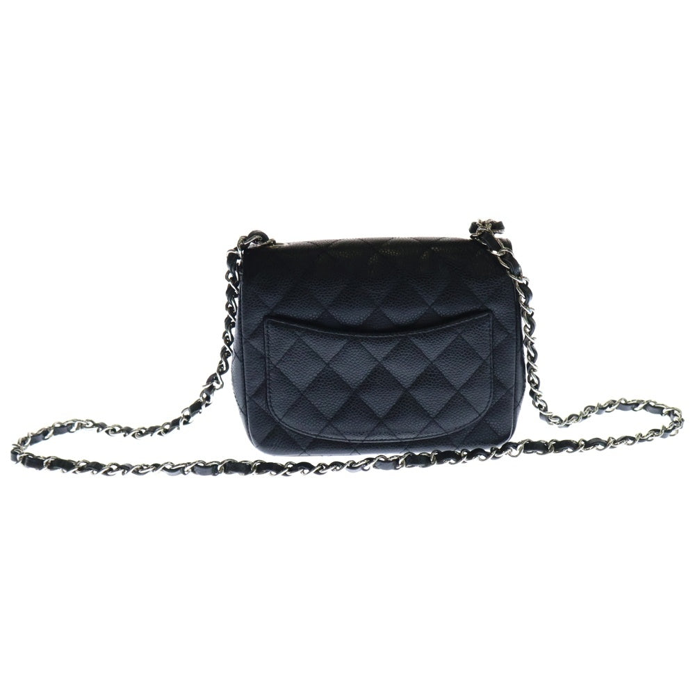 CHANEL(シャネル) ミニマトラッセ SフラップSチェーンショルダーバッグ 黒 キャビアスキン SV金具