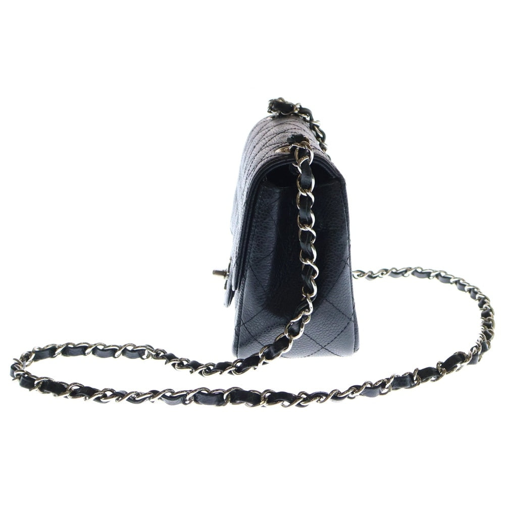 CHANEL(シャネル) ミニマトラッセ SフラップSチェーンショルダーバッグ 黒 キャビアスキン SV金具