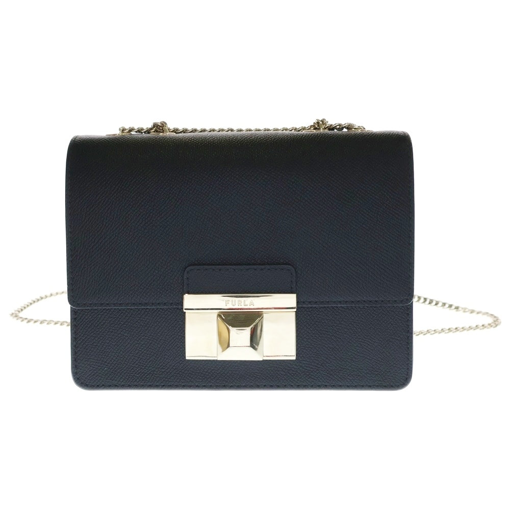 FURLA(フルラ) ロゴ レザーチェーンショルダーバッグ ブラック レディース