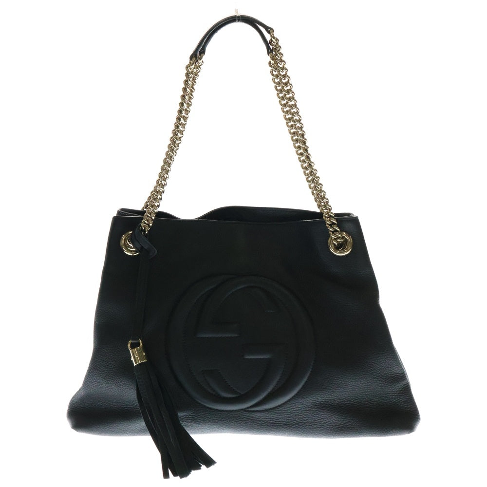 GUCCI(グッチ) ソーホー インターロッキングG フリンジ付チェーンレザートートバッグ ブラック レディース 308982
