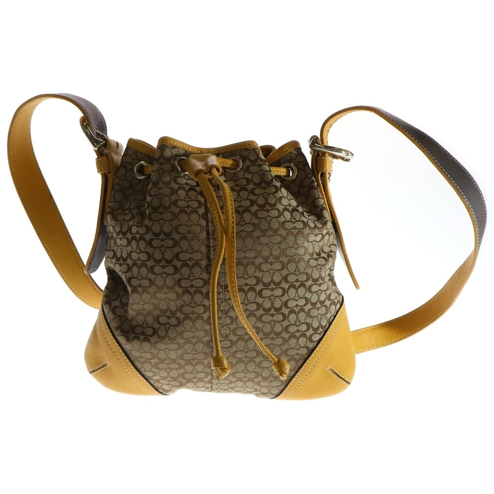 COACH(コーチ) ショルダーバッグ 巾着バッグ ベージュ×イエロー レザー×キャンバス シルバー金具